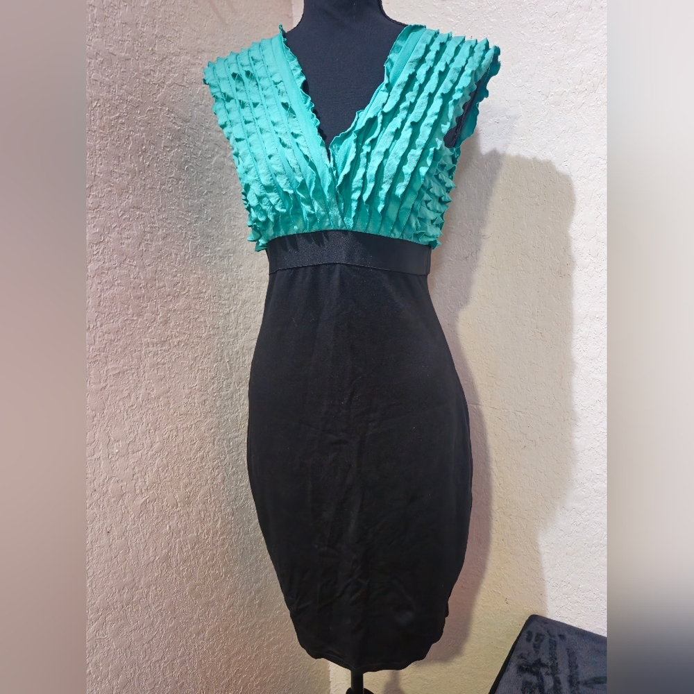 Sophia Max Black and Teal Ruffle Mini Dress image 2